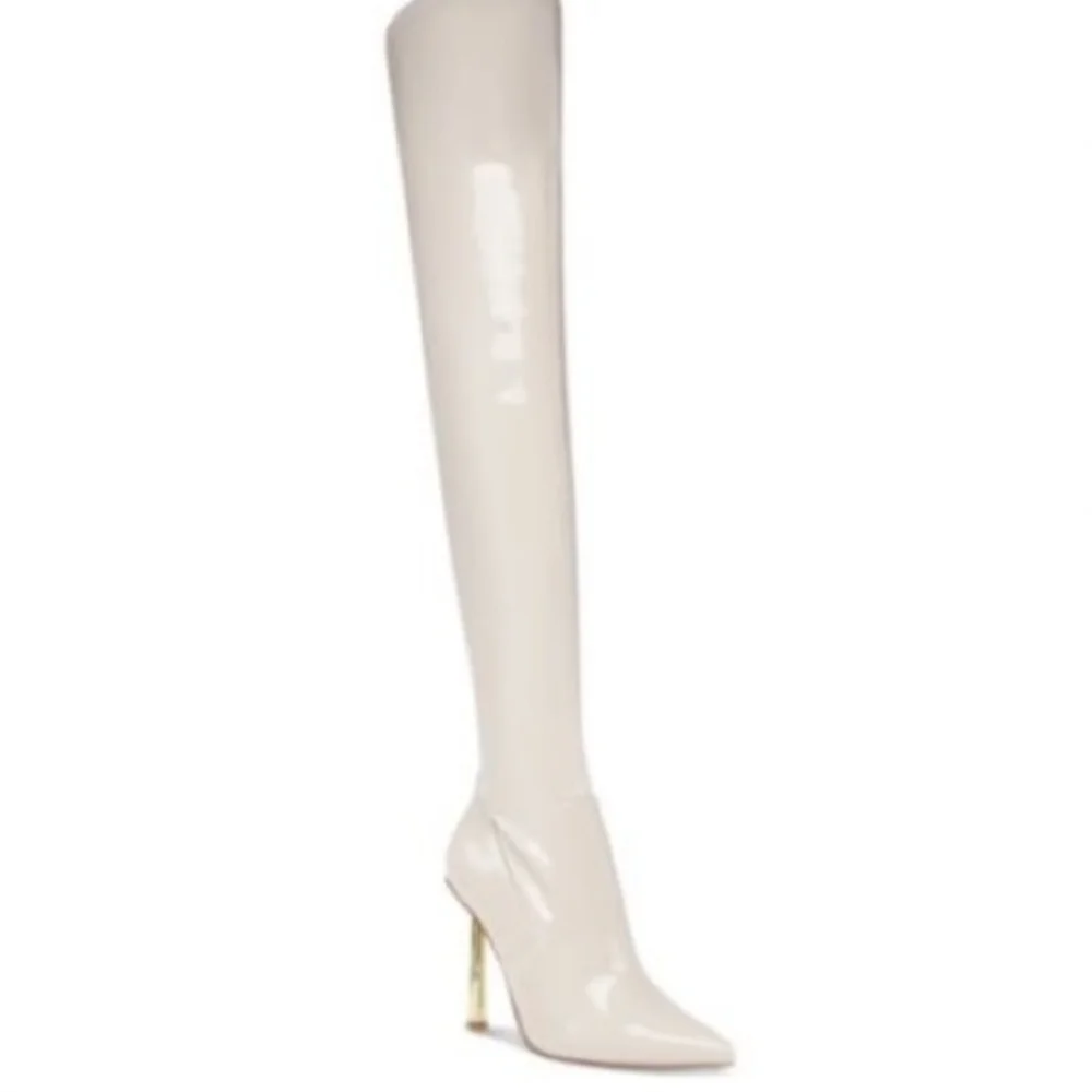 Steve Madden Vivee Elegant Cream Over-the-Knee Boots Bone Patt Size 6